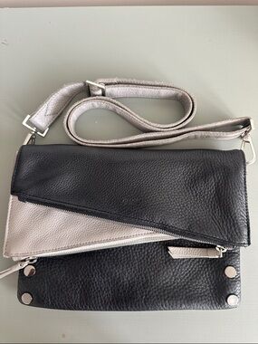 Hammitt Dillon Black & Light Gray Two-Tone Leather Crossbody